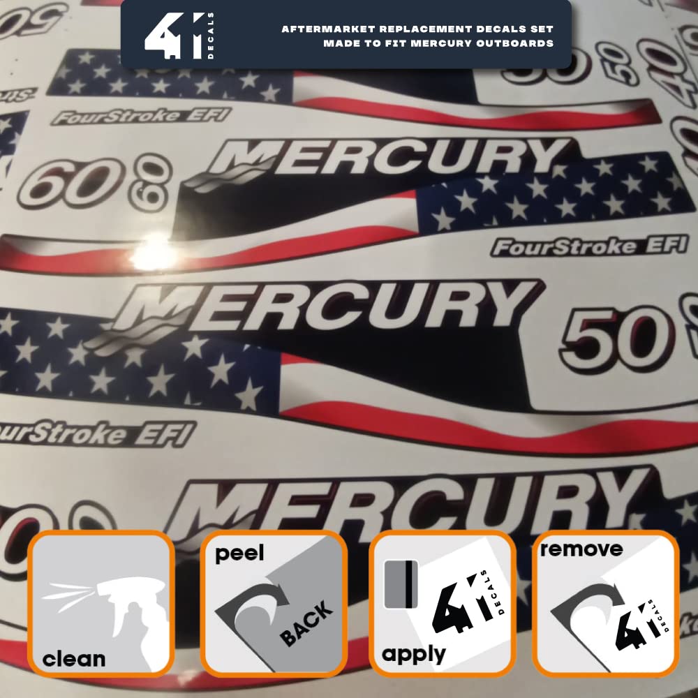 Mercury Outboards 50 F.S. EFI (2005-2007) Outboard Compatible Replacement Decal (Sticker) Set