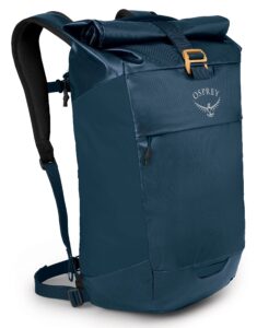 osprey transporter roll top laptop backpack, venturi blue