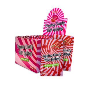 happiness usa 50 pcs popping candy with fun dip lollipop - all natural no artificial colors or flavors pop rocks candy | individually wrapped kosher pareve candy pop | non dairy pop rocks strawberry