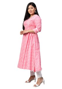 yash gallery women's plus size cotton floral print anarkali kurta (light pink)