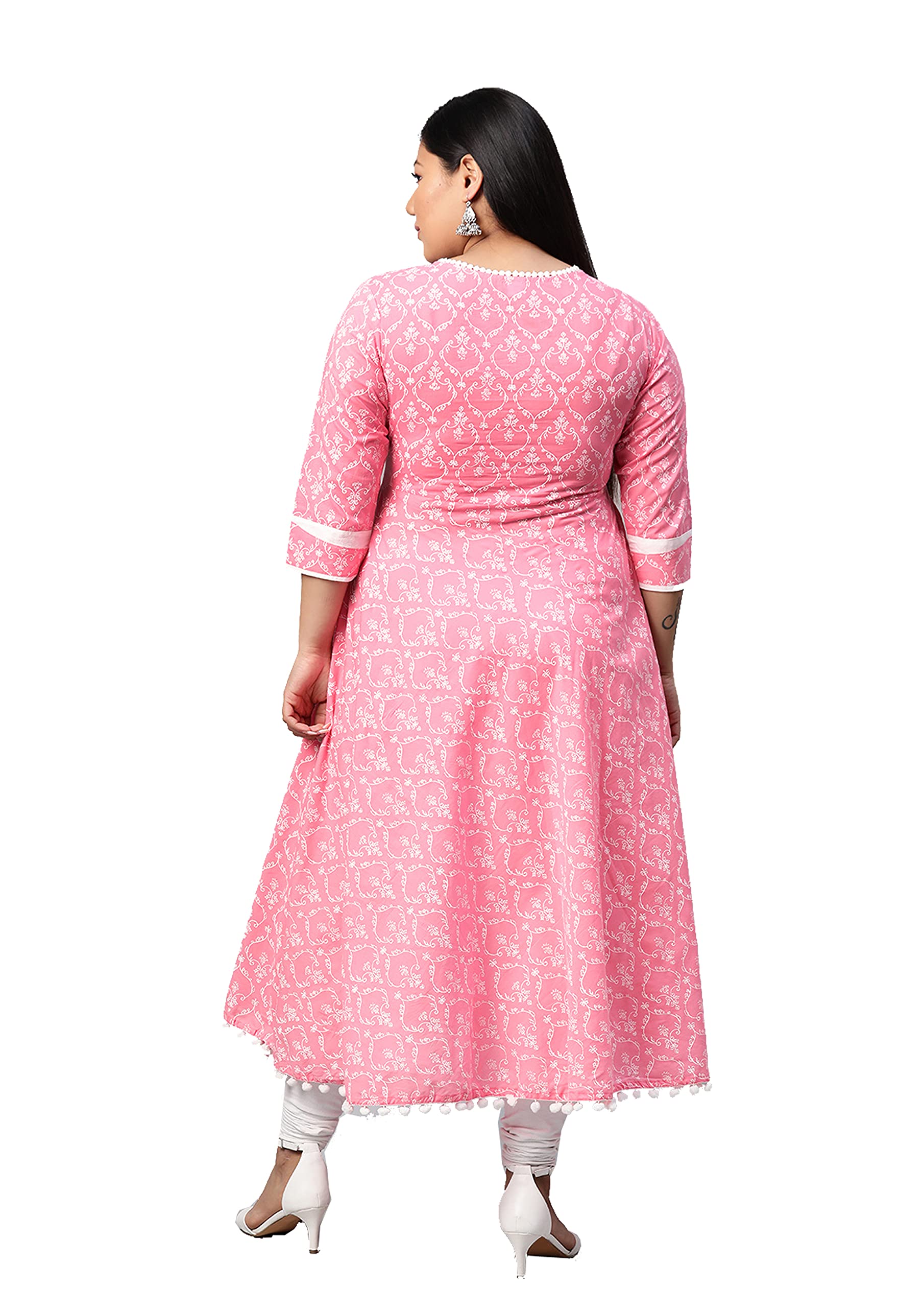 Yash Gallery Women's Plus Size Cotton Floral Print Anarkali Kurta (Light Pink)