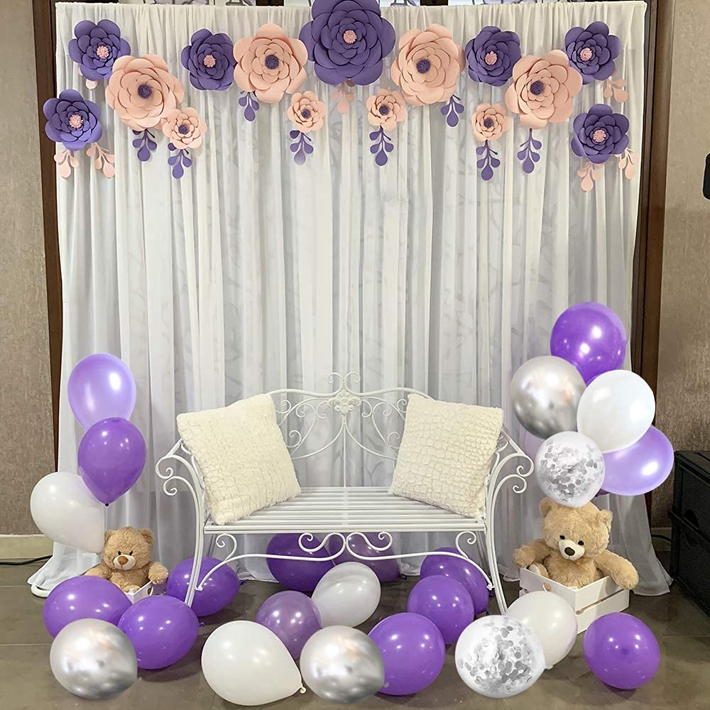 Kubert 141pcs Macaron Purple Wedding Balloon Garland White Chrome Silver Balloons Arch Kit Valentine's Day Anniversary Birthday Decor