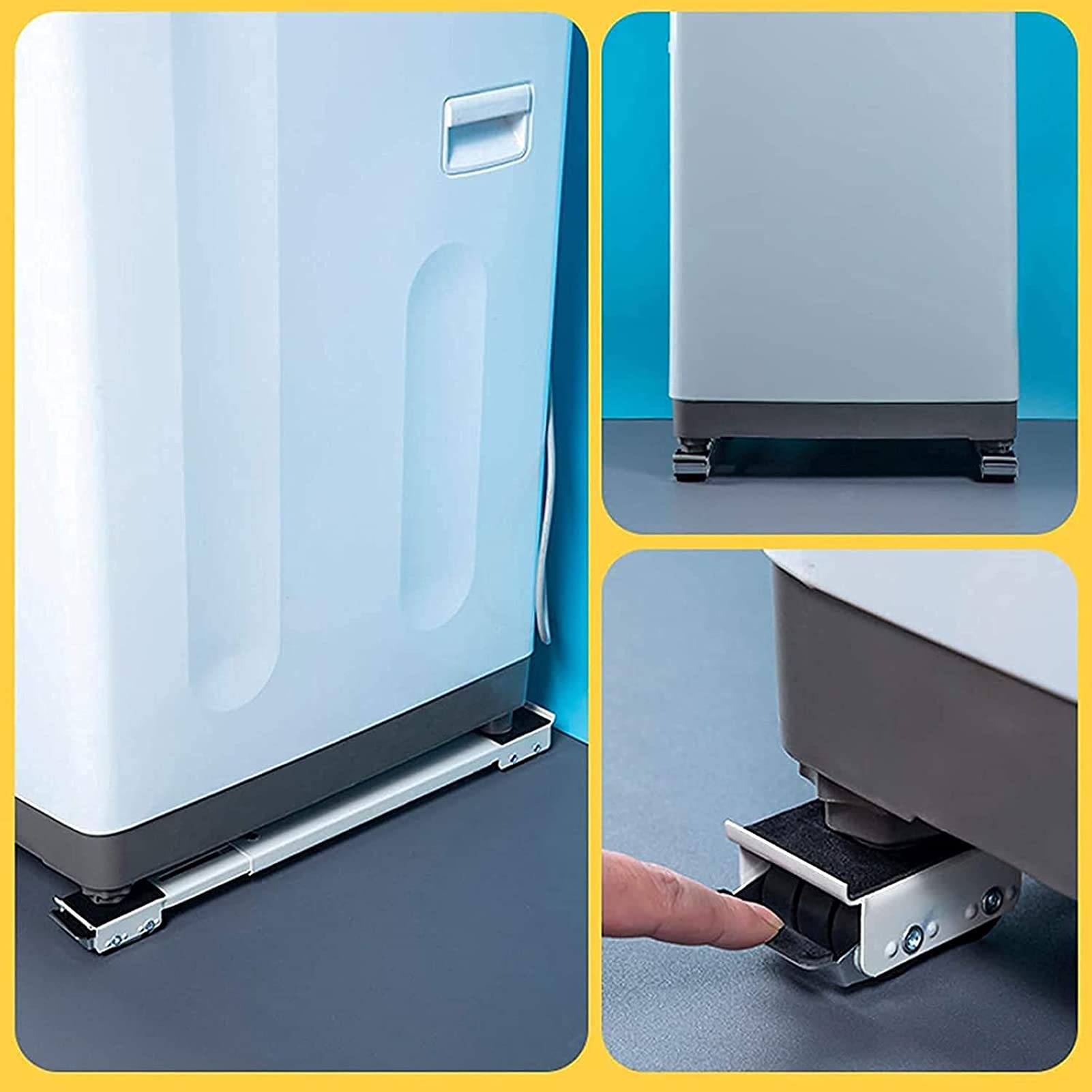 Washer and Dryer Stand Base,Portable Movable Multi-function Washing Machine Base Stand Bracket,45-70 Cm Retractable Refrigerator Floor Trays,with Brake Lock,Non-slip and Noise Reduction,Load 300 Kg