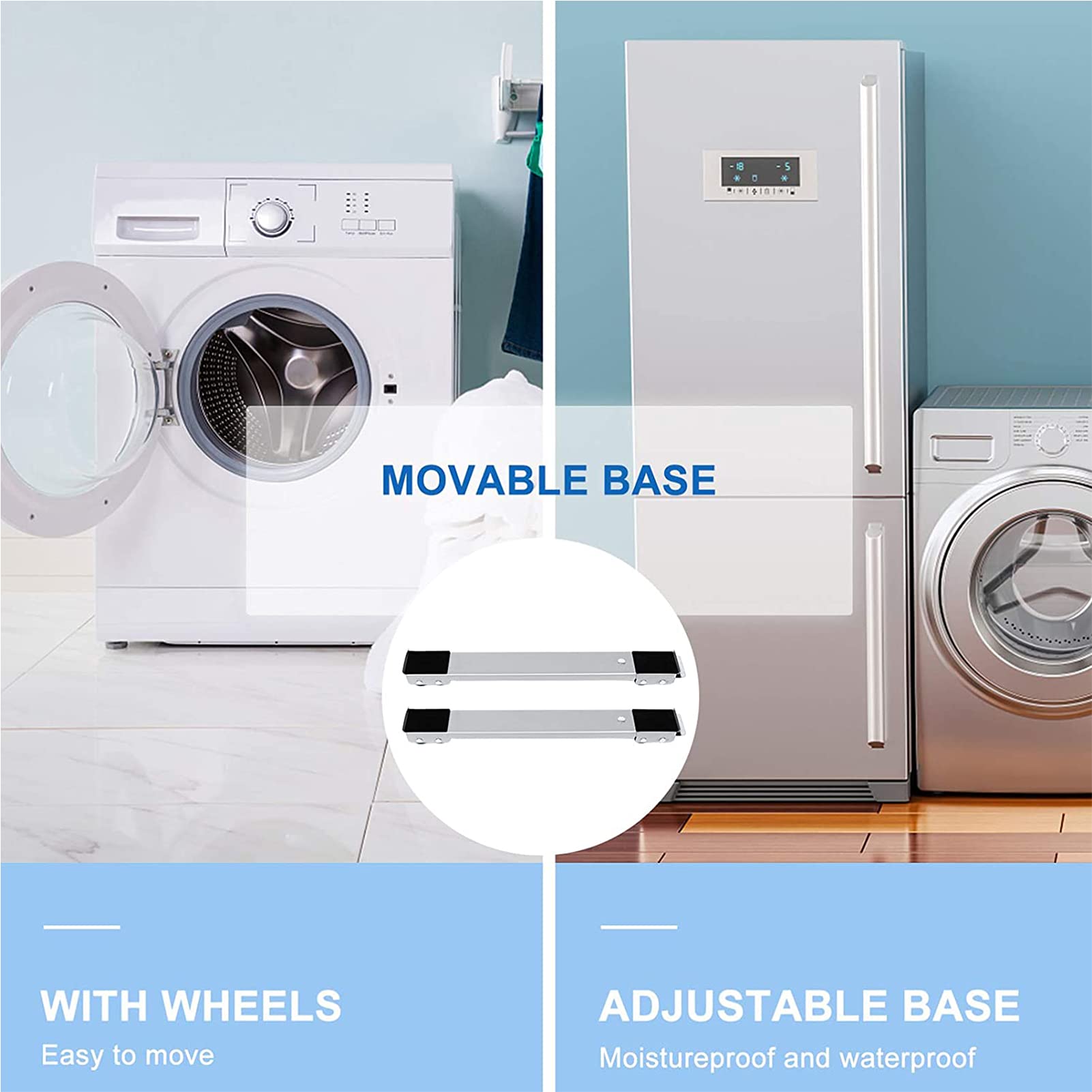 Washer and Dryer Stand Base,Portable Movable Multi-function Washing Machine Base Stand Bracket,45-70 Cm Retractable Refrigerator Floor Trays,with Brake Lock,Non-slip and Noise Reduction,Load 300 Kg