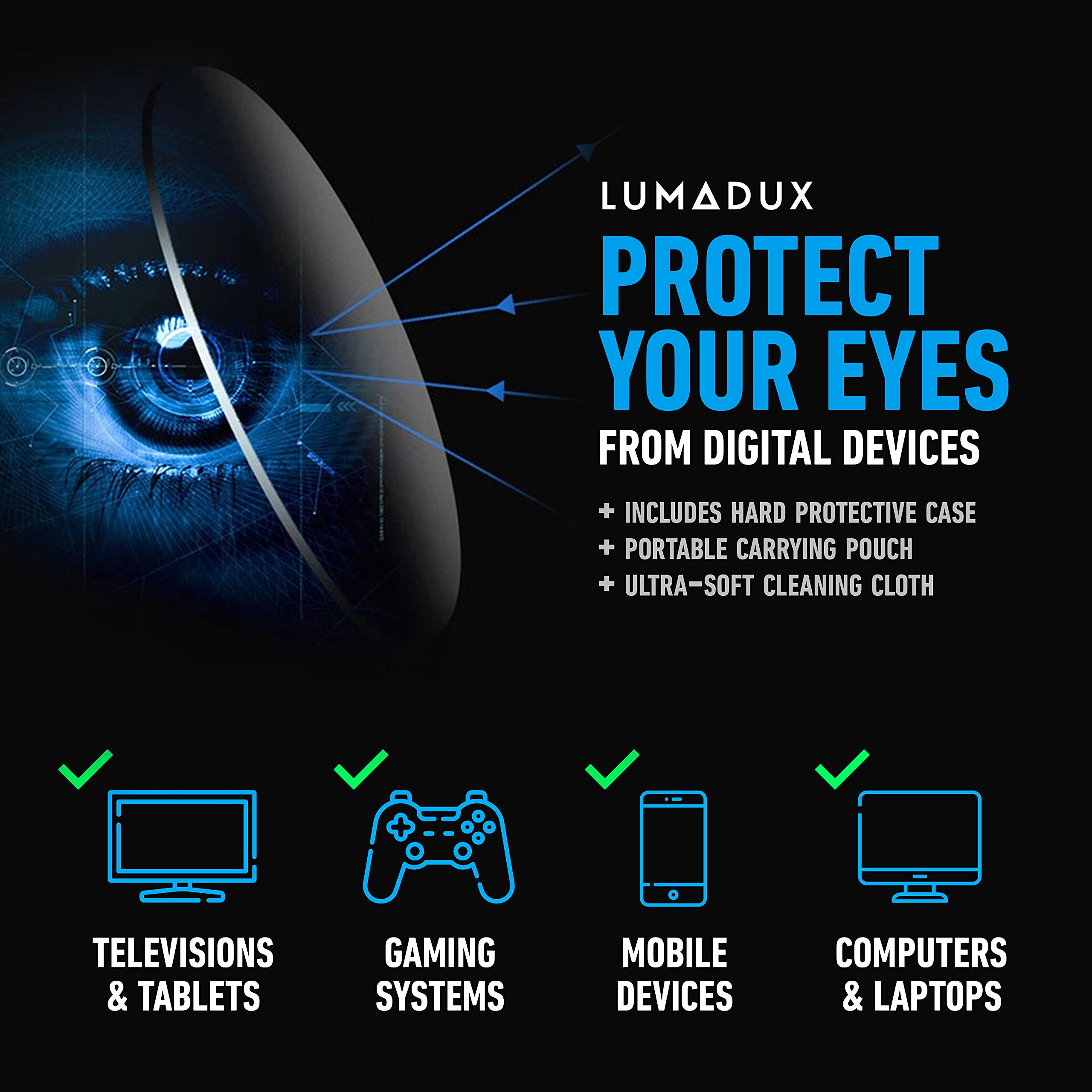 Lumadux Computer Blue Light Glasses Men | Blue Light Blocking Glasses for Reading, Digital Eye Strain, Headaches and Blurry Vision | Blue Blocker Gaming Glasses | Bluelight Clear Rimless Glasses