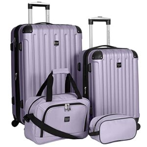 travelers club midtown hardside luggage travel set, spinner wheels,zippered divider,telescopic handle,lightweight, lilac, 4-piece set