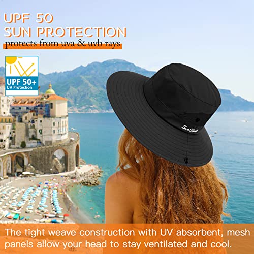 Sun Hats for Women Beach Hat Womens Sun Hat Ponytail Hat Sun Hat with Ponytail Hole for Women Black