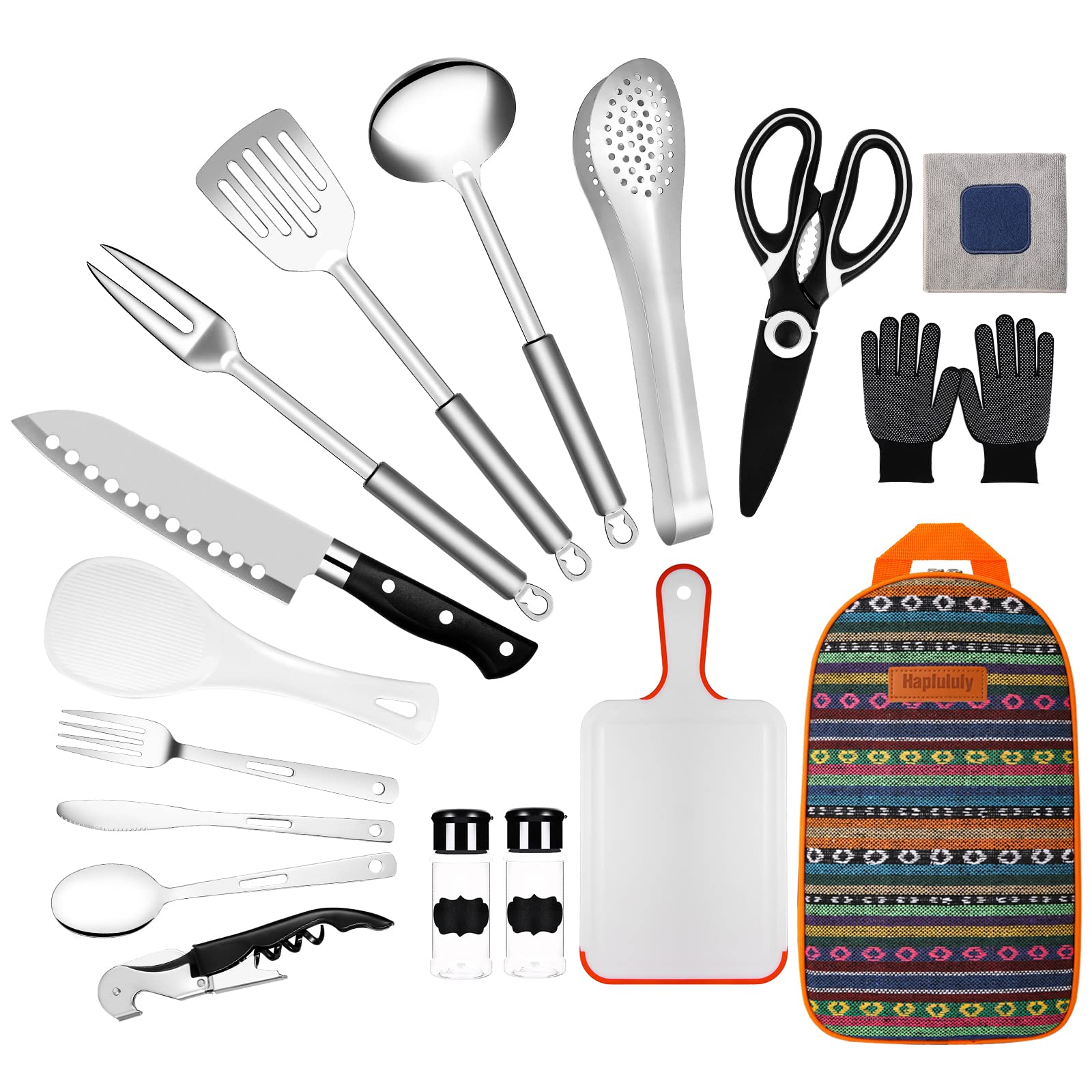 Camping Kitchen Equipment Camping Cooking Utensils Set Portable Picnic Cookware Bag Campfire Barbecue Appliances Essential Gadgets and Accessories Suitable for Tent Campers,