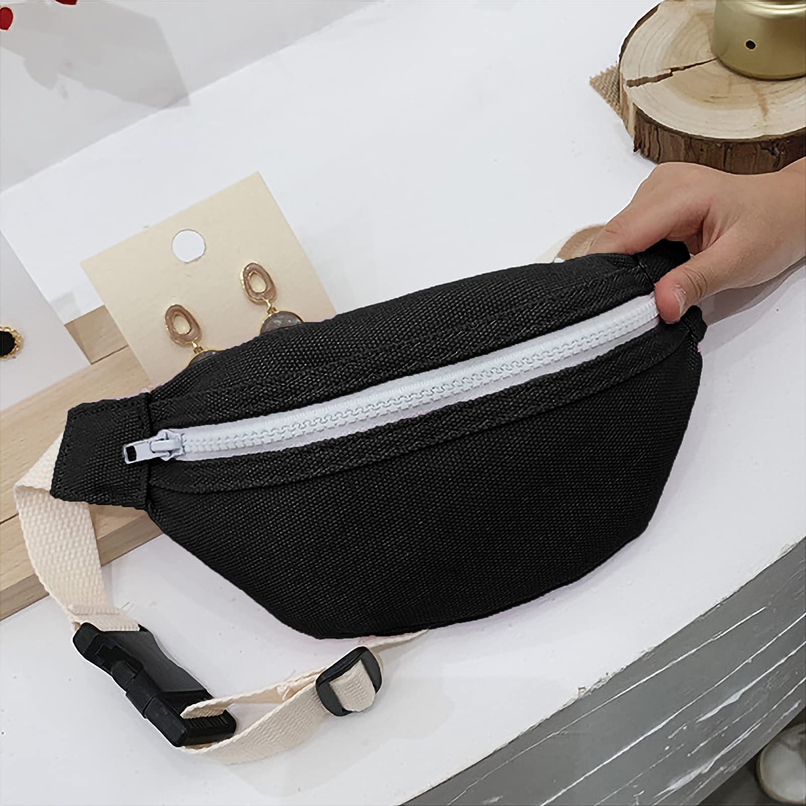 Unisex Boys' Girls' Waist Fanny Packs Solid Canvas Chest Crossbody Purse Bags 7 Colors (Black)