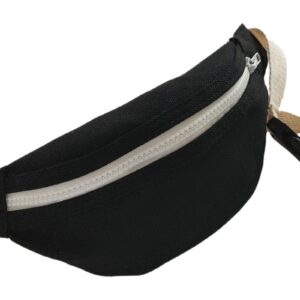 Unisex Boys' Girls' Waist Fanny Packs Solid Canvas Chest Crossbody Purse Bags 7 Colors (Black)