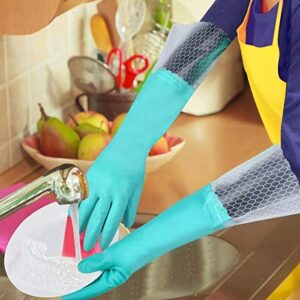 Elgood Reusable Long Dishwashing Cleaning Gloves with Latex Free, Long Cuff,Cotton Lining,Kitchen Gloves 2 Pairs,Purple+Blue Large