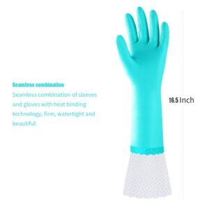 Elgood Reusable Long Dishwashing Cleaning Gloves with Latex Free, Long Cuff,Cotton Lining,Kitchen Gloves 2 Pairs,Purple+Blue Large