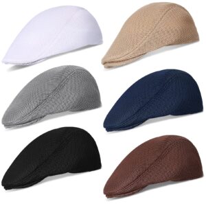 geyoga 6 pieces men's mesh flat cap breathable summer newsboy hat cabbie flat cap (multicolor flat)