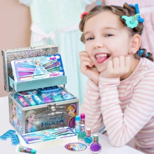 Disney Frozen Train Case Girls Beauty Set, Kids Makeup Kit for Girls, Real Washable Toy Makeup Set, Frozen Gift, Play Makeup, Pretend Play, Party Favor, Birthday, Toys Ages 3 4 5 6 7 8 9 10 11 12