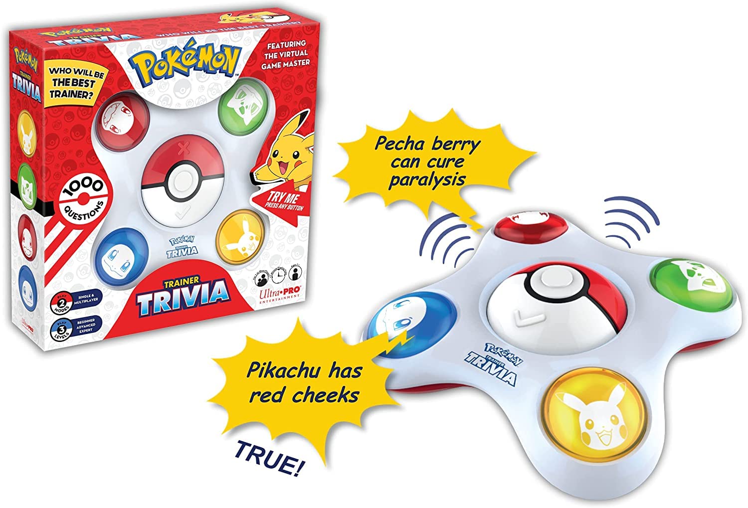 Pokemon Trainer Trivia Toy Featuring The Virtual Game Master 2 Modes Single & Multiplayer, Guessing Brain Game Pokemon Go Digital Travel Board Games