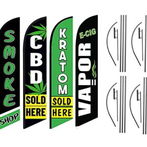 CBD Sold Here Smoke Shop E-Cig Vapor Kratom Advertising Feather Flag Kits Package, Includes 4 Banner Flags, 4 Flag Poles, 4 Ground Stakes