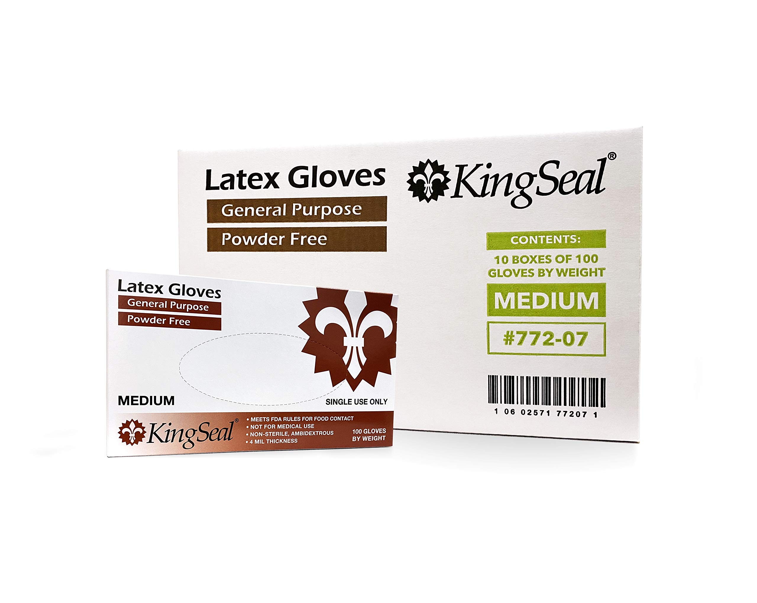 KingSeal Size LARGE Latex General Purpose Gloves, Powder Free, 4 mil, Non-Medical Uses Only - 1 Box of 100 Gloves by Weight