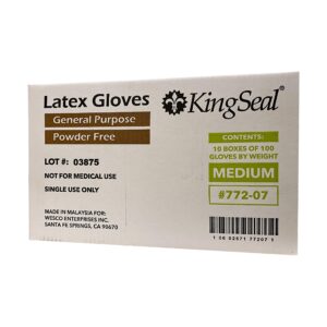 KingSeal Size LARGE Latex General Purpose Gloves, Powder Free, 4 mil, Non-Medical Uses Only - 1 Box of 100 Gloves by Weight