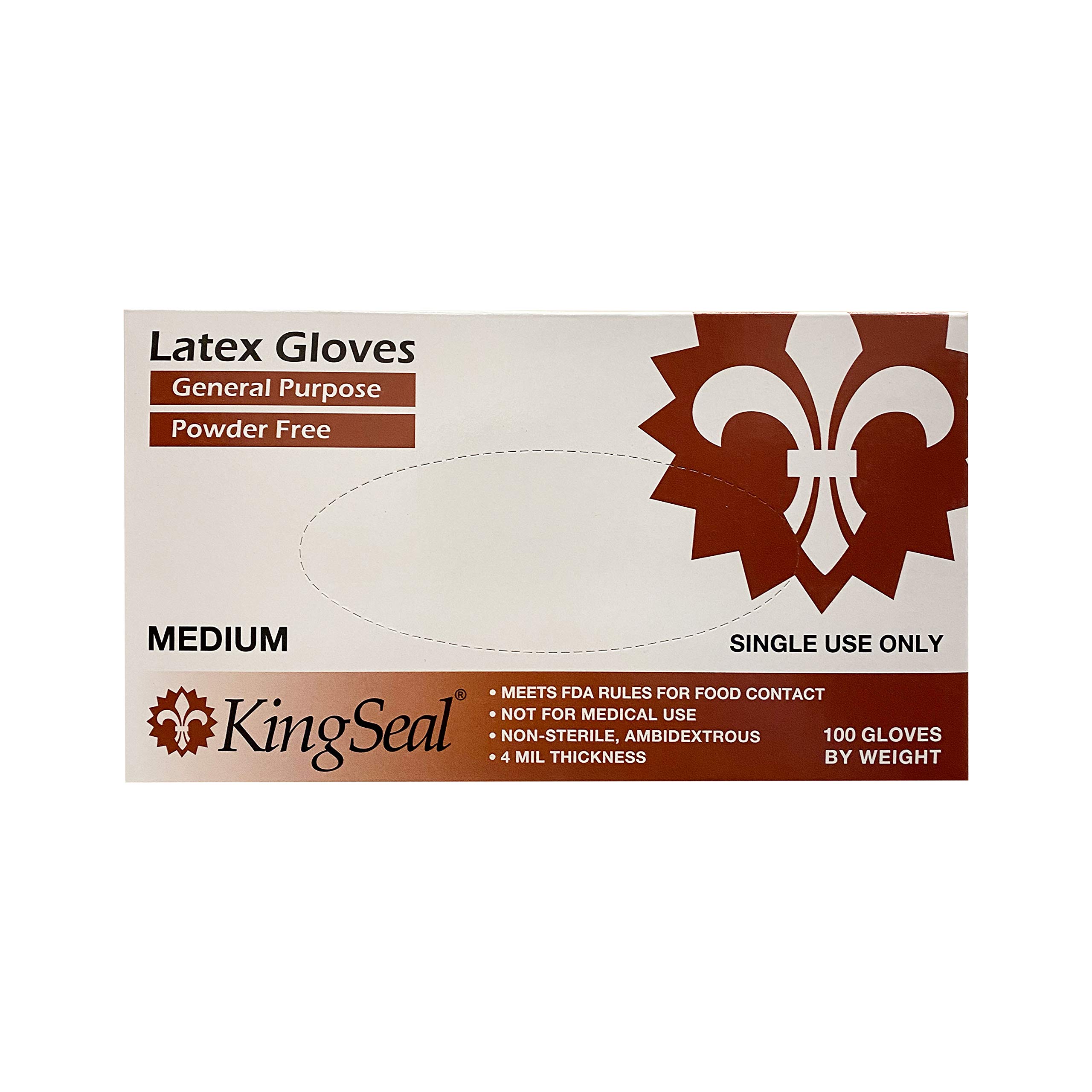 KingSeal Size LARGE Latex General Purpose Gloves, Powder Free, 4 mil, Non-Medical Uses Only - 1 Box of 100 Gloves by Weight