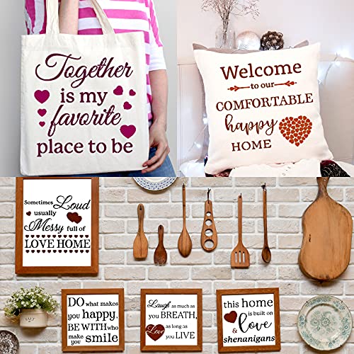 16 Pieces Inspirational Word Stencils Family Sign Stencils Reusable Stencils Love Home Template with Metal Open Ring for Painting on Wood, Porch, Front Door, Wall Decor (11.02 x 11.02 Inch)