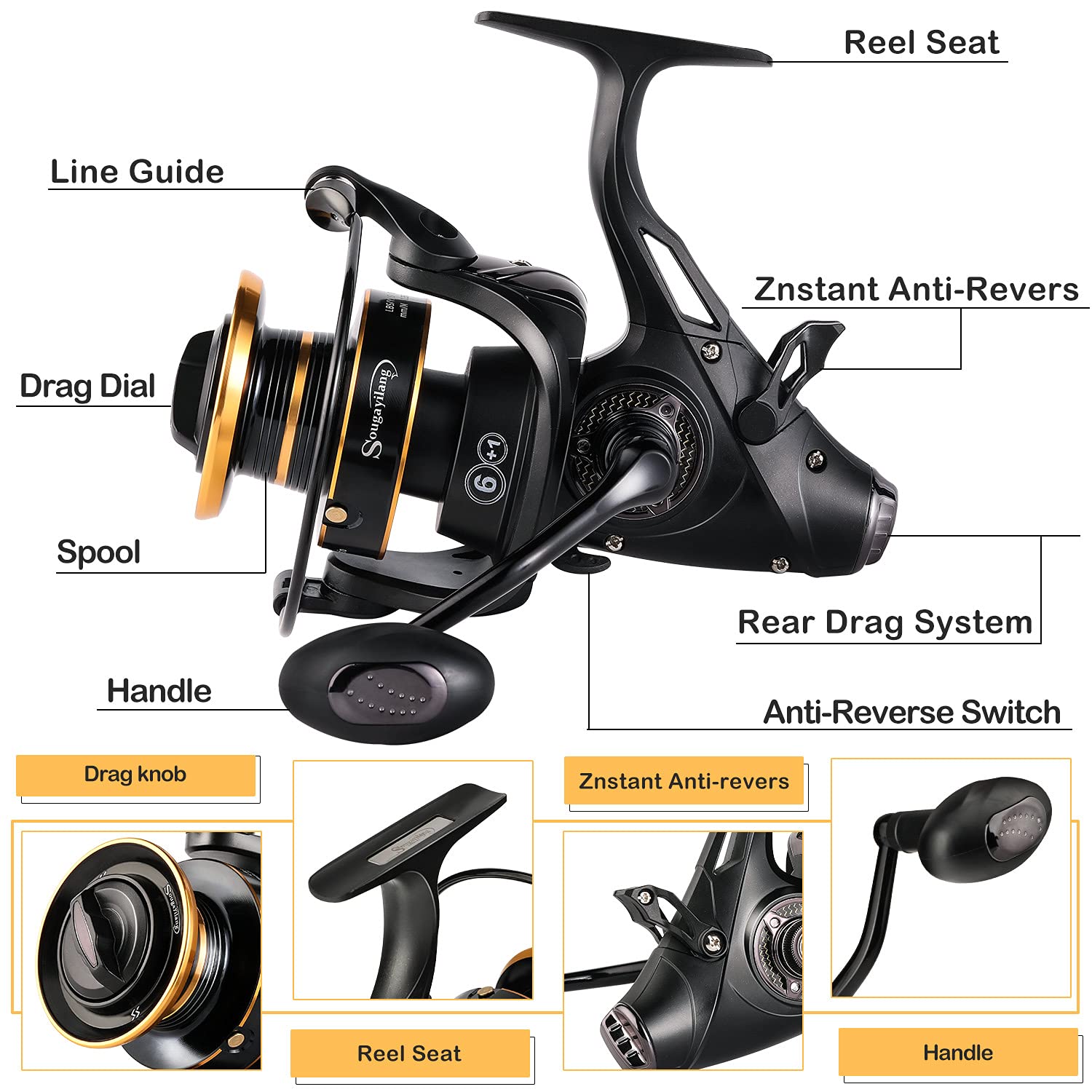 Sougayilang Bait Feeder Spinning Reels,33Lbs Drag Carp Fishing Reel Front and Rear Drag System, Freshwater Fishing Reel for Live Liner Bait Fishing(S3317000)