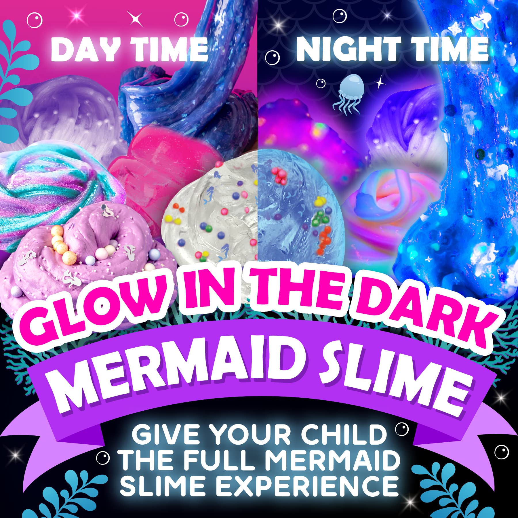 Original Stationery Mermaid Slime for Girls, 35 Pieces to Make DIY Glow in The Dark Slime with Glitter Slime Add Ins, Mermaid Gifts for Girls 9-12