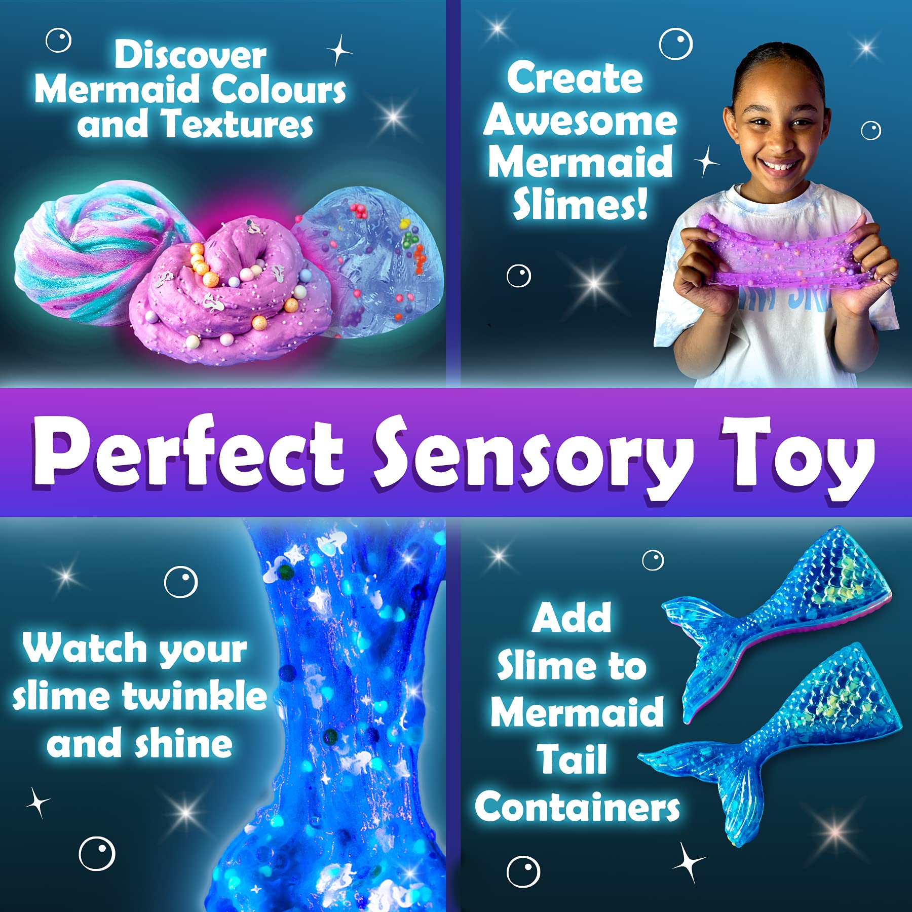 Original Stationery Mermaid Slime for Girls, 35 Pieces to Make DIY Glow in The Dark Slime with Glitter Slime Add Ins, Mermaid Gifts for Girls 9-12