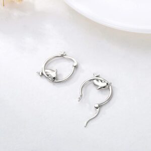 Dolphin Earrings for Women 925 Sterling Silver Dolphin Hoop Earrings Sea Animal Huggie Hoop Earring for Sensitive Ears Dolphin Ocean Jewelry Gifts for Daughter