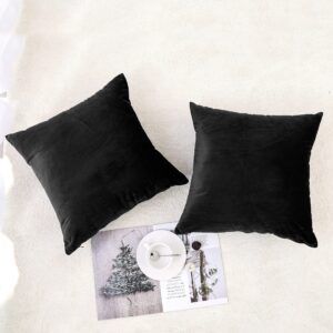 NiNi ALL Decorative Throw Pillow Covers Velvet Soft for Couch Sofa Bedroom Living Room Outdoor Pack of 2 18x18 Inch Black