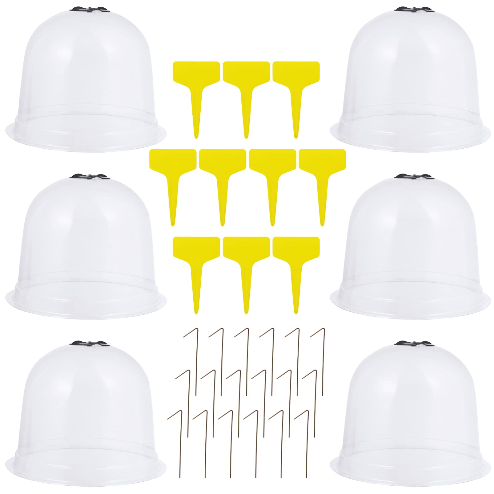 Hemoton 6pcs Plastic Plant Dome Bell Cover Garden Cloche Cover Moisturize Cover with 18 Ground Securing Pegs 10 Plant Label Humidity Dome for Seed Starter