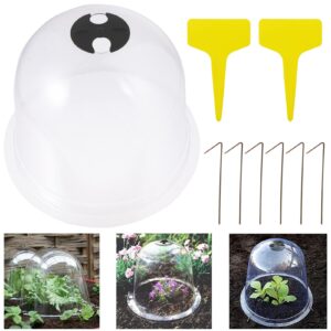 Hemoton 6pcs Plastic Plant Dome Bell Cover Garden Cloche Cover Moisturize Cover with 18 Ground Securing Pegs 10 Plant Label Humidity Dome for Seed Starter