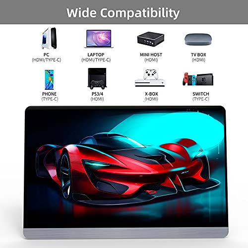 AYY Portable Monitor for Laptop, 16.1 Inch 1080P FHD IPS FreeSync Ultra Slim Travel Second Monitor with Kickstand Dual Type-C Mini HDMI Dual Speakers for Laptop PC Mac Surface Xbox