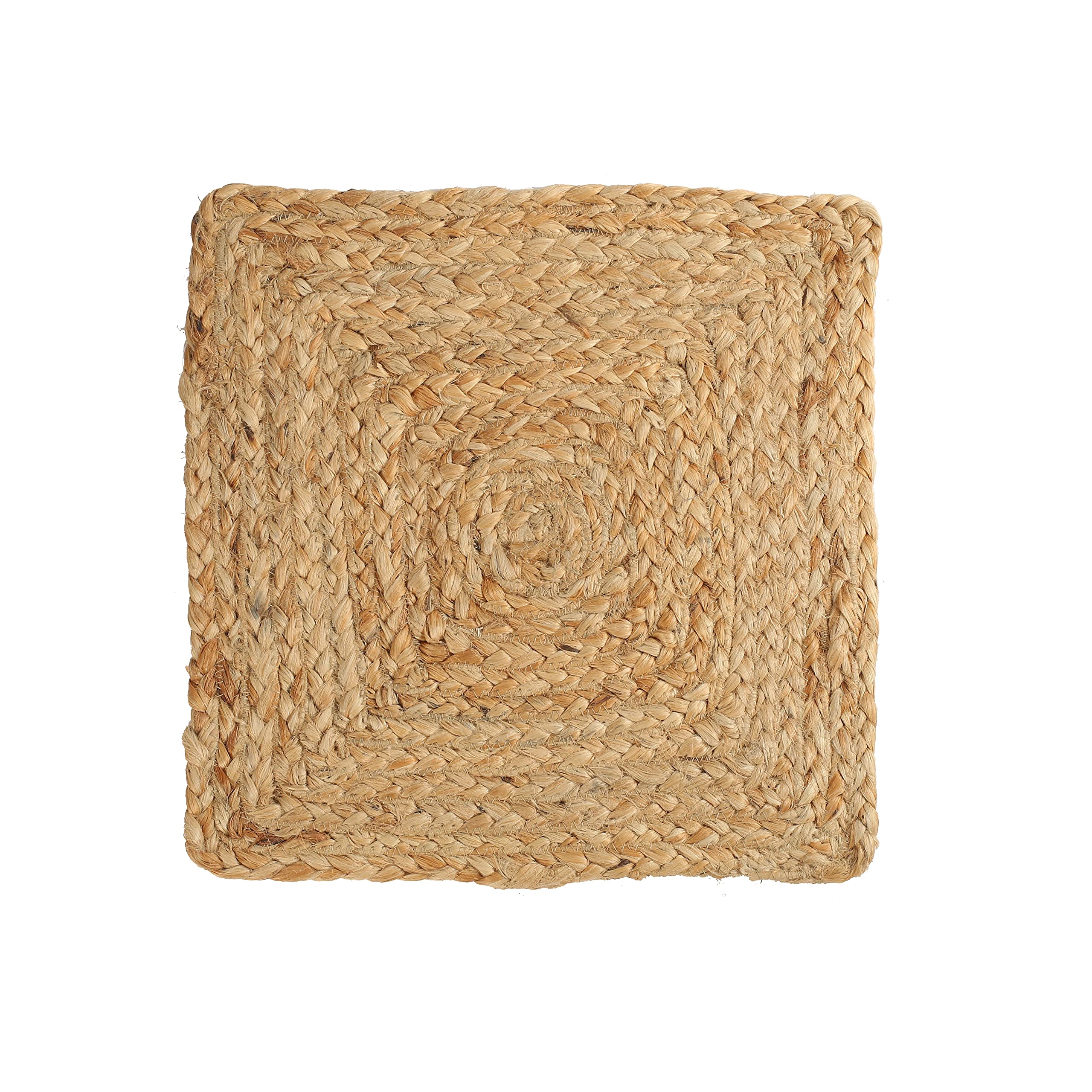 Natural Jute Placemat Set of 4 - Square 13 Inch Decorative Reversible Braided Hand Woven Charger for Dinner Table Décor Farmhouse Christmas Wedding Family Gathering Party and Everyday Use