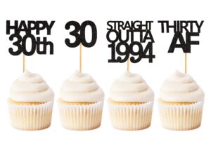 keaziu 48 pack black straight outta 1994 cupcake toppers happy 30th cupcake toppers thirty af cupcake toppers 30 years birthday party decoration | black 1994