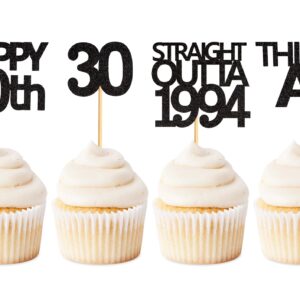 Keaziu 48 Pack Black Straight Outta 1994 Cupcake Toppers Happy 30th Cupcake Toppers Thirty AF Cupcake Toppers 30 Years Birthday Party Decoration | black 1994