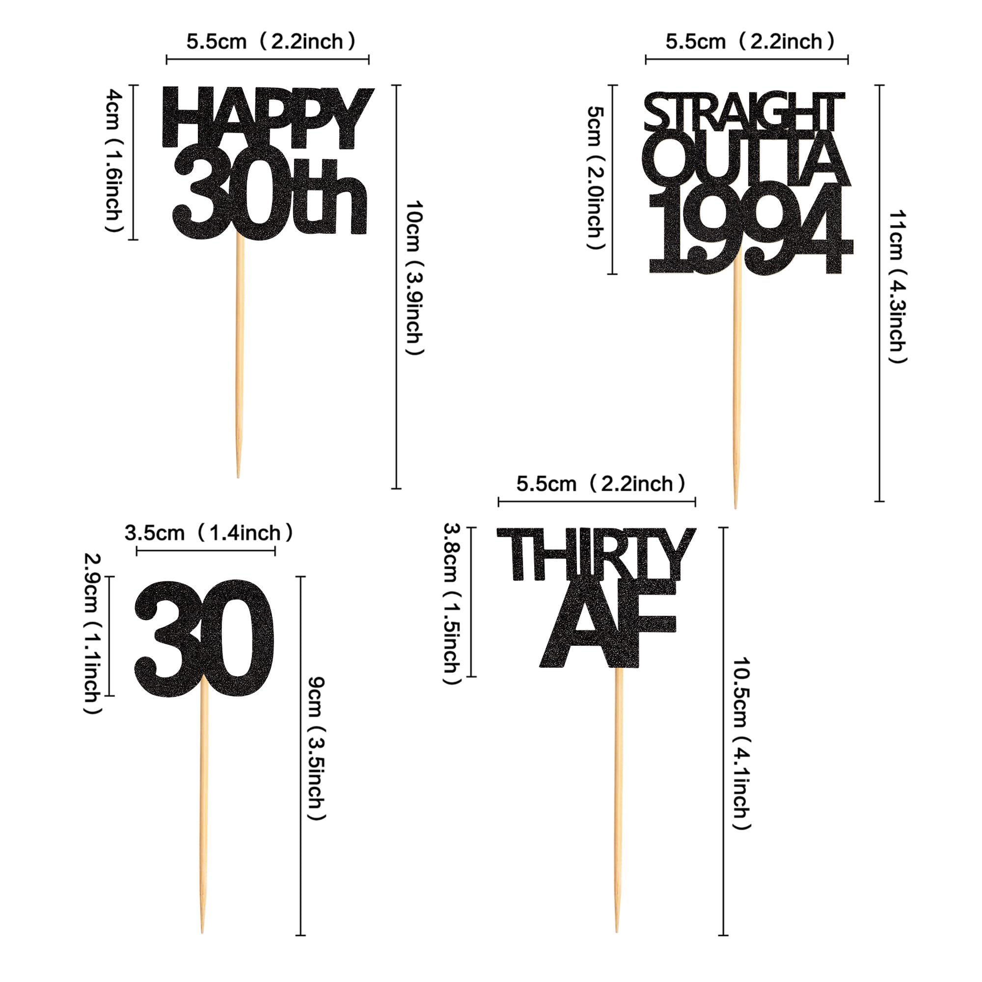 Keaziu 48 Pack Black Straight Outta 1994 Cupcake Toppers Happy 30th Cupcake Toppers Thirty AF Cupcake Toppers 30 Years Birthday Party Decoration | black 1994