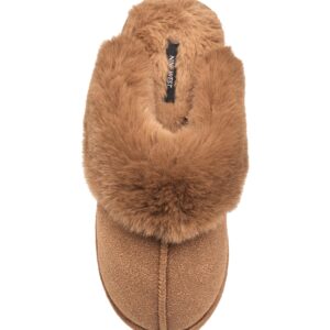 Nine West Scuff Slippers For Women, Extra Soft & Comfortable Winter House Shoes, Tan, Medium 7-8