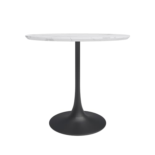 Jamesdar Kurv Kitchen Table, 31.5", White Faux Marble with Black Base