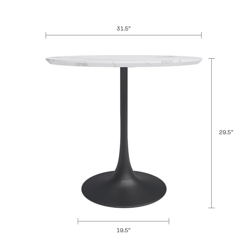 Jamesdar Kurv Kitchen Table, 31.5", White Faux Marble with Black Base