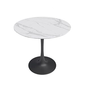 Jamesdar Kurv Kitchen Table, 31.5", White Faux Marble with Black Base