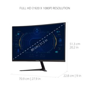 ViewSonic VX3218-PC-MHD 32 Inch Full HD 1080p 165Hz 1ms Curved Gaming Monitor with Adaptive-Sync Eye Care Frameless HDMI and Display Port (Renewed)