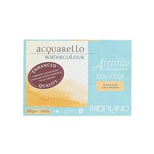 fabriano artistico traditional white watercolor block, 140 lb./300 gsm, cold press, 25 sheets, 5" x 7"