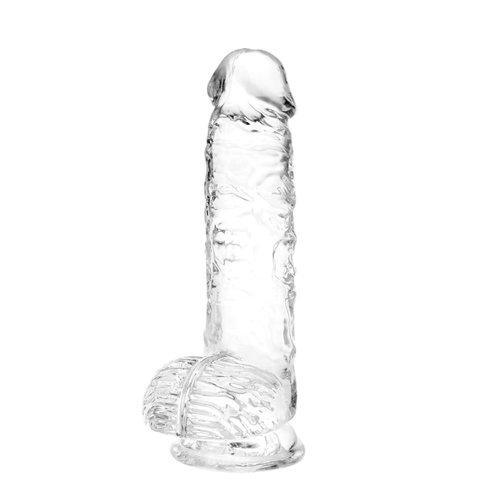 Realistic Dildo Stimulator- 8.2" Big Dildos with Suction Cup Adult Sex Toy for Women/Men/Gay, Flexible Clear with Curved Shaft & Balls for Vaginal G-Spot &Anal.