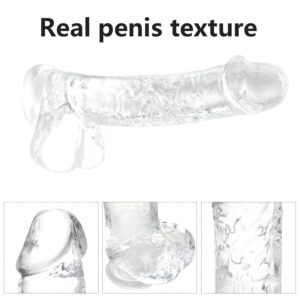 Realistic Dildo Stimulator- 8.2" Big Dildos with Suction Cup Adult Sex Toy for Women/Men/Gay, Flexible Clear with Curved Shaft & Balls for Vaginal G-Spot &Anal.