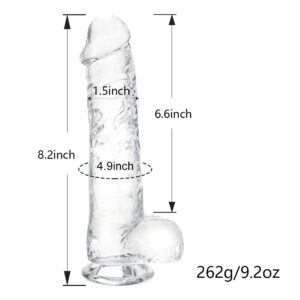 Realistic Dildo Stimulator- 8.2" Big Dildos with Suction Cup Adult Sex Toy for Women/Men/Gay, Flexible Clear with Curved Shaft & Balls for Vaginal G-Spot &Anal.