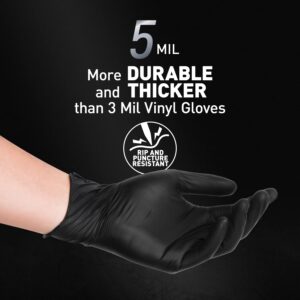 OKIAAS Black Disposable Gloves Large, Vinyl Gloves Disposable Latex Free, 5 mil, 100 Count, for Food Prep, Household Cleaning, Hair Dye, Tattoo