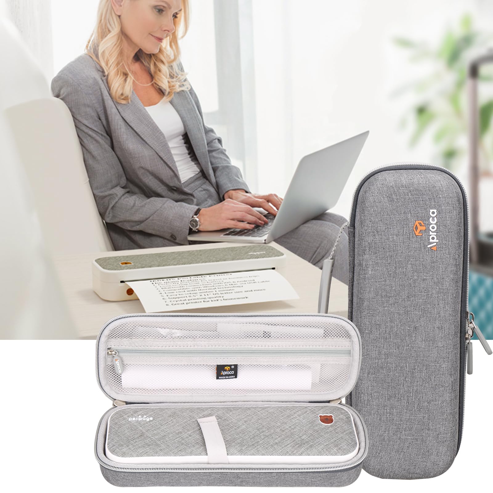 Aproca Grey Hard Storage Carrying Case, for JADENS Wireless Portable Printer/MUNBYN Portable Printer ITP01 and Accessories