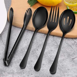 Homikit Stainless Steel 3 Large Serving Spoons, 3 Slotted Serving Spoons, 3 Serving Forks, 3 Serving Tongs, 12Pcs Black Metal Catering Banquet Buffet Serving Utensils, Mirror Polished, Dishwasher Safe