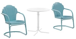 crosley furniture ko10010bl tulip 3-piece outdoor metal bistro set, pastel blue satin