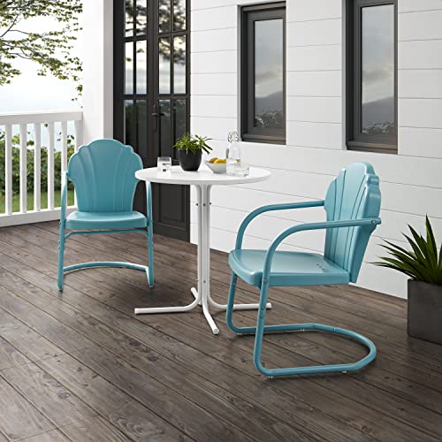 Crosley Furniture KO10010BL Tulip 3-Piece Outdoor Metal Bistro Set, Pastel Blue Satin